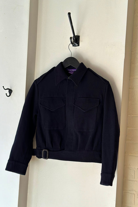 2017 Ralph Lauren Collection Navy Wool Sateen Crop Military Jacket