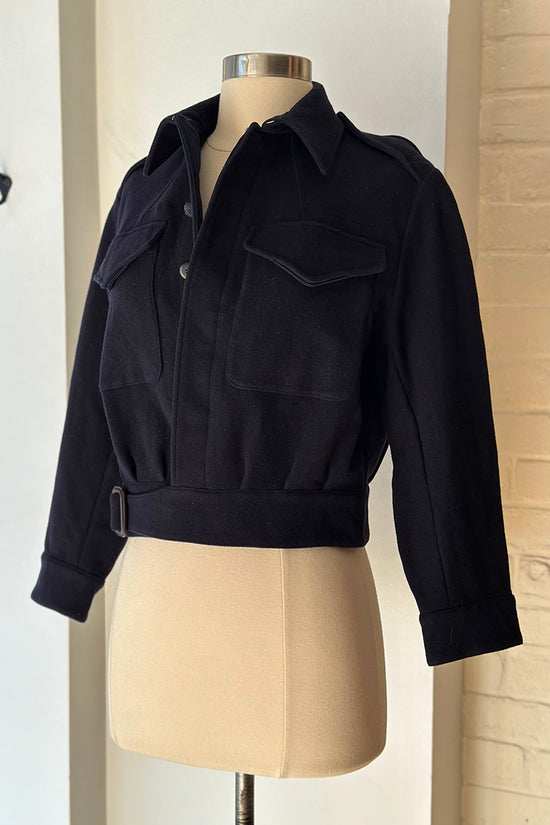 2017 Ralph Lauren Collection Navy Wool Sateen Crop Military Jacket