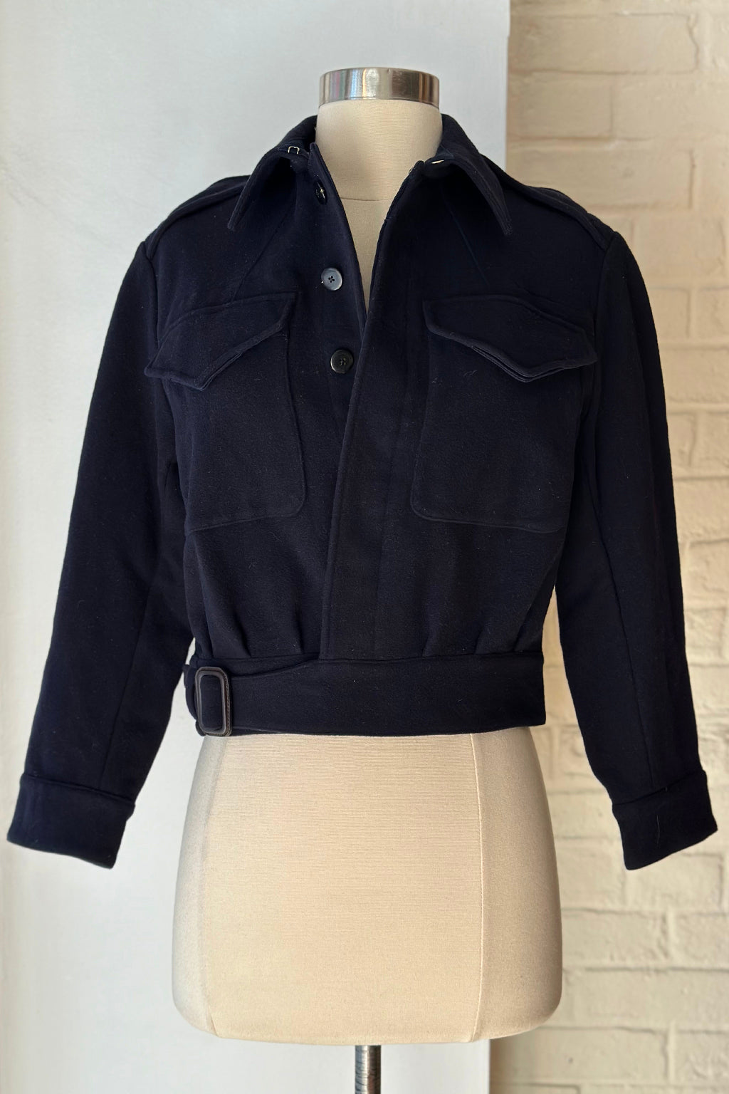 2017 Ralph Lauren Collection Navy Wool Sateen Crop Military Jacket