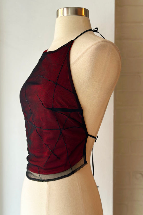 Rare Vintage 90s Red Silk & Mesh Backless Top