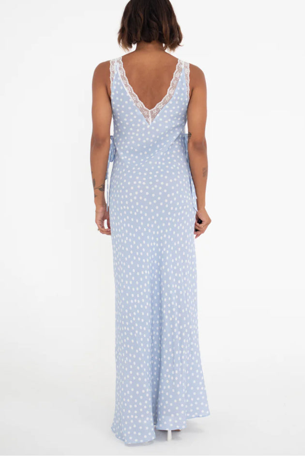 Rumored Dolly Midi Dress Blue Ditsy Dot