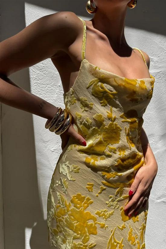 Rumored Santeria Silk Maxi Dress Limoncello Devore