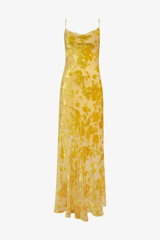 Rumored Santeria Silk Maxi Dress Limoncello Devore