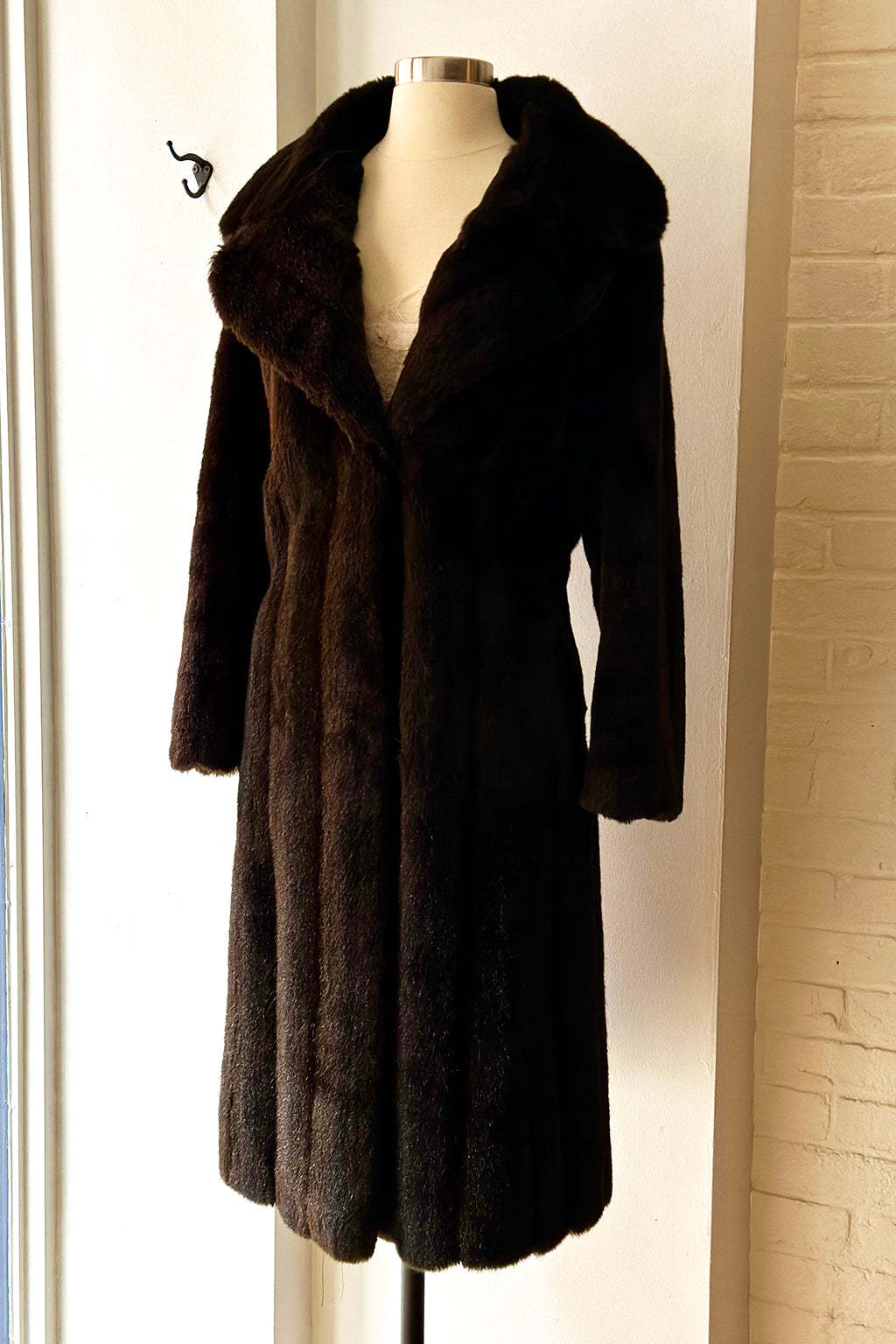 Vintage 60s Chocolate Long Faux Fur Coat