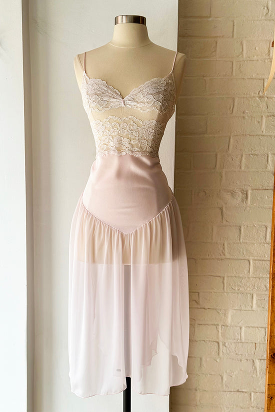 Vintage 80s Pink & White Lace Slip Dress