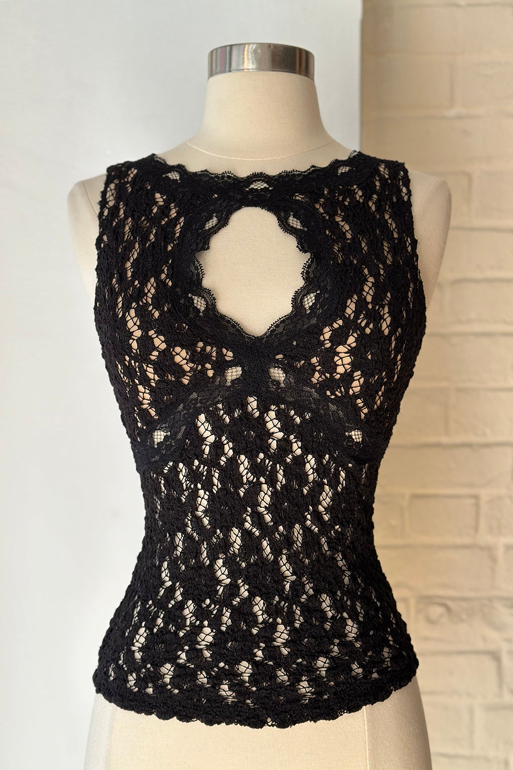 Vintage 90s Black Sheer Lace Keyhole Top