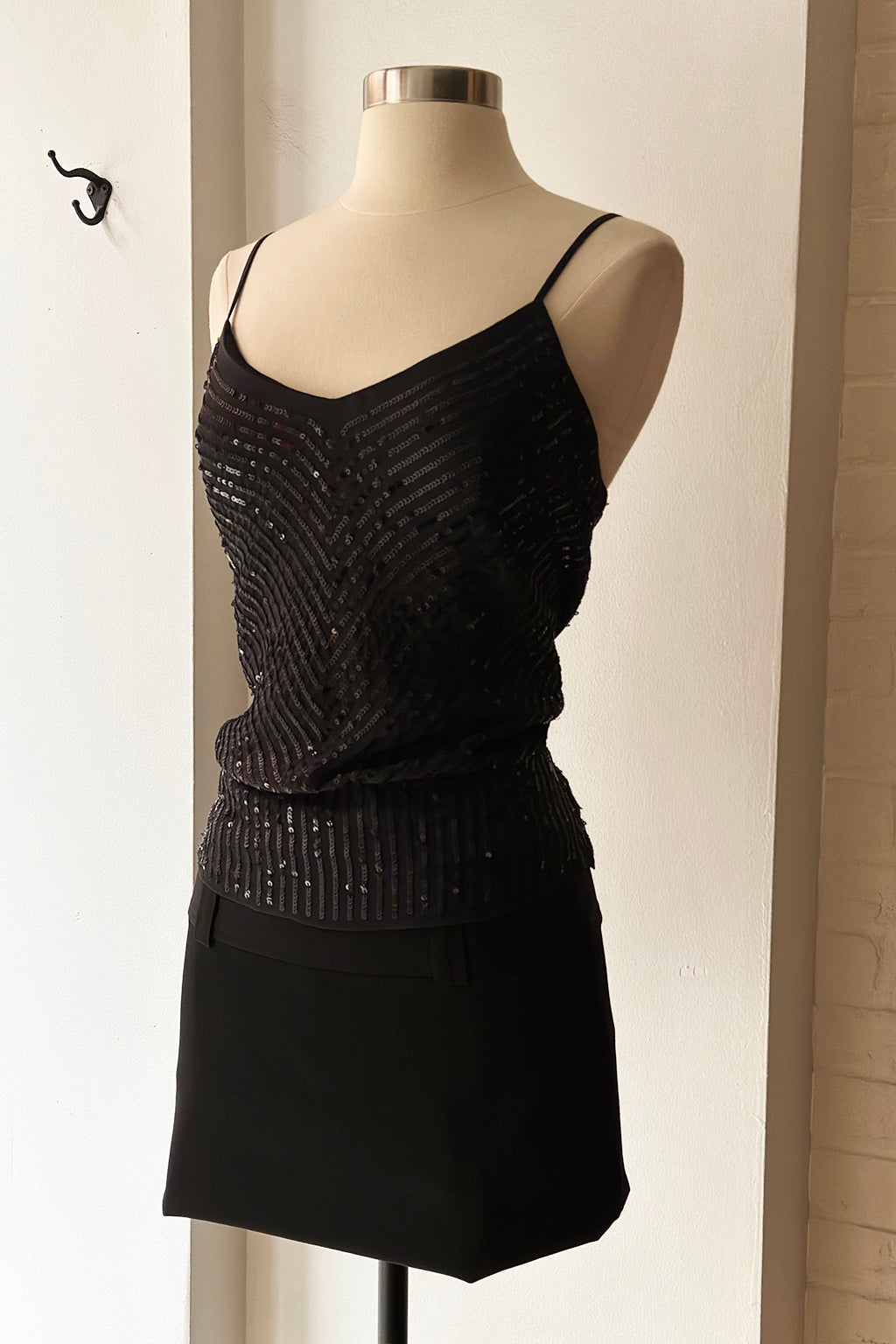 Vintage 90s Black Silk Sequin Tank