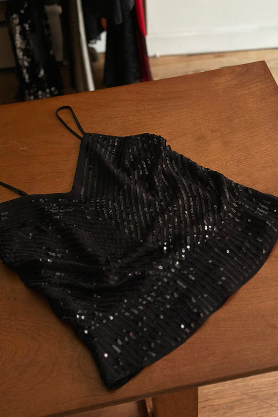 Vintage 90s Black Silk Sequin Tank