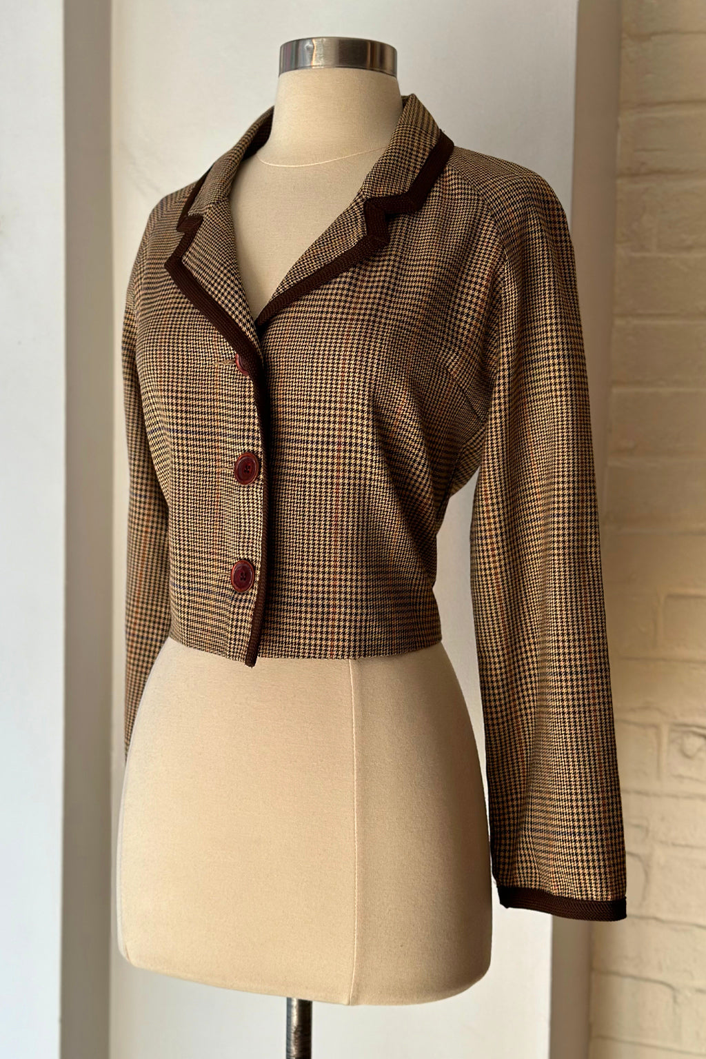 Vintage 90s Crop Houndstooth Blazer