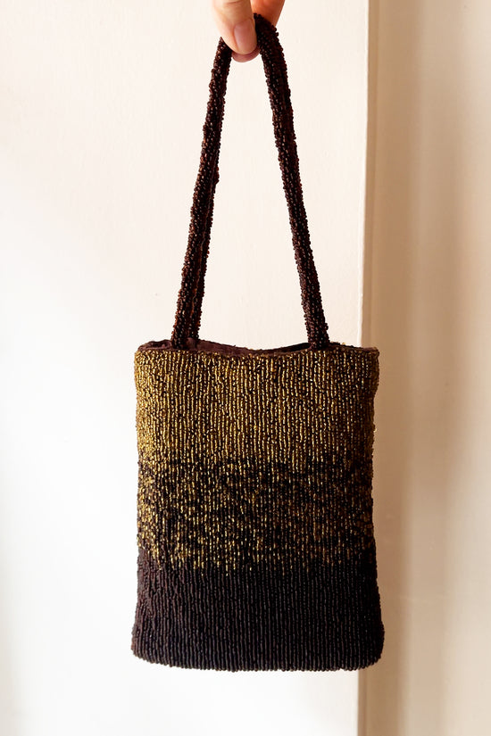 Vintage Chocolate & Gold Beaded Handbag