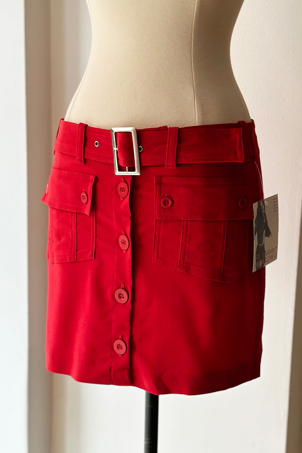 Vintage Deadstock 90s Red Belted Mini Skirt