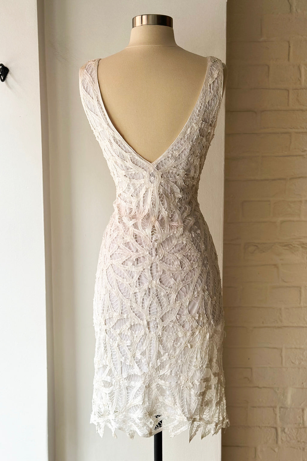 Vintage Deadstock 90s White Beaded Lace Slip Dress