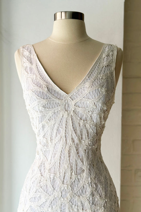 Vintage Deadstock 90s White Beaded Lace Slip Dress