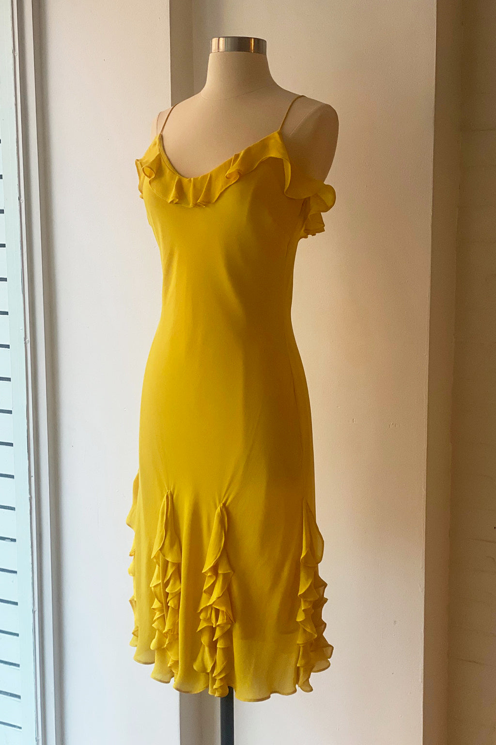 Vintage Deadstock Ralph Lauren Limoncello Silk Ruffle Dress