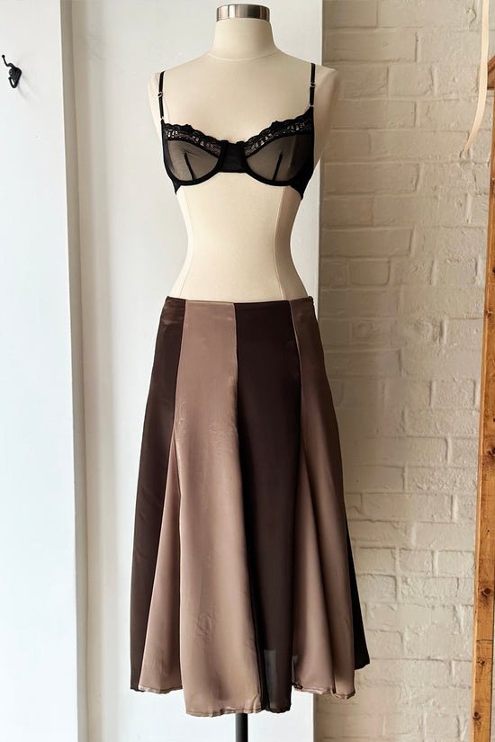 Vintage Deadstock Y2K Chocolate & Taupe Satin Skirt