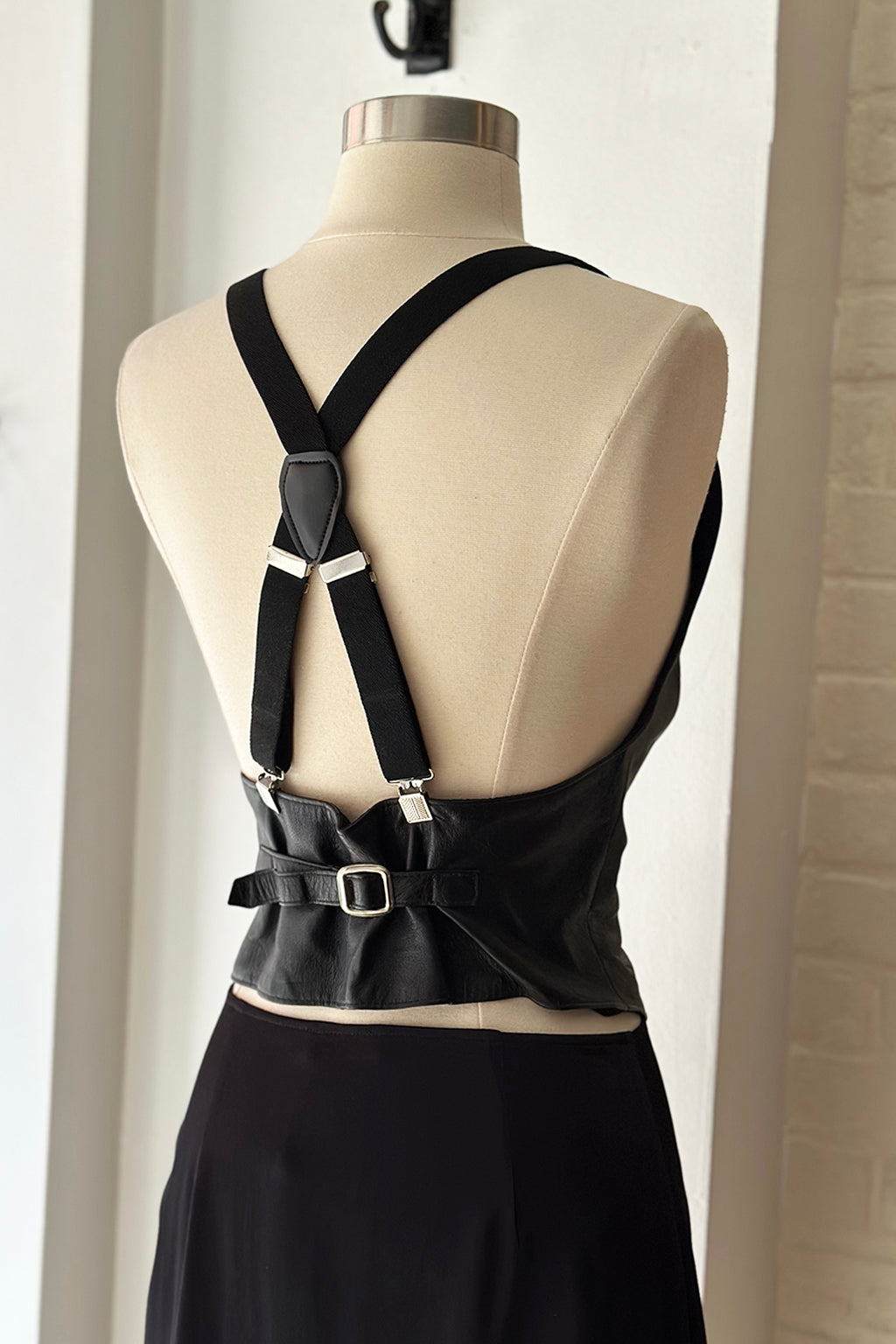 Vintage Henri Bendel 90s Leather Suspender Vest