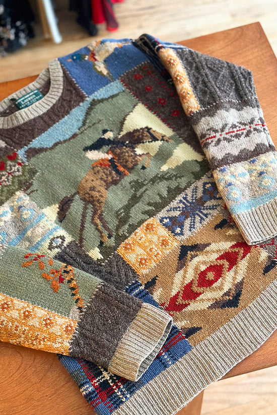 Vintage Ralph Lauren Handknit Patchwork Horse Sweater