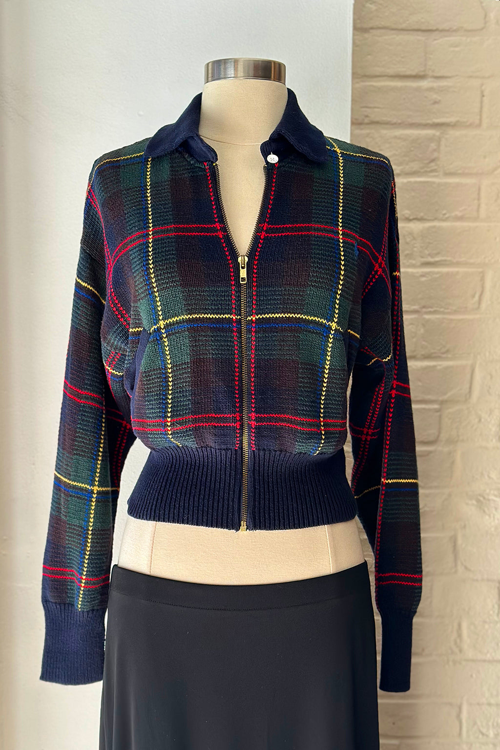 Vintage Ralph Lauren Navy Plaid Zip Up Cardigan