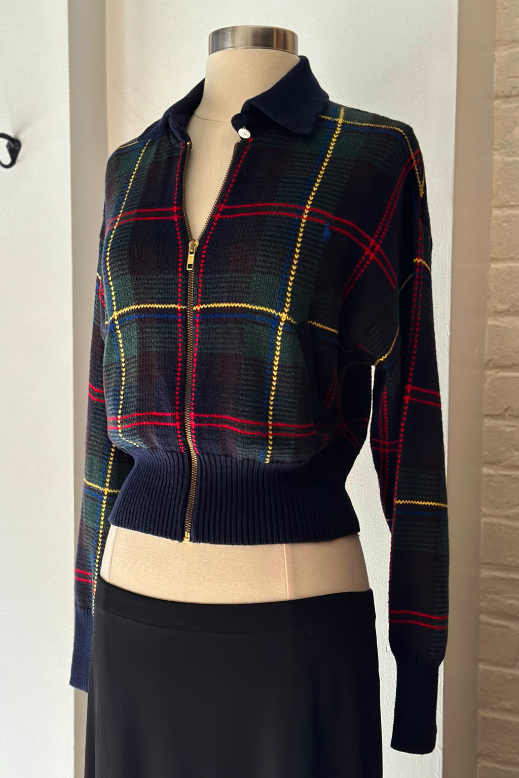 Vintage Ralph Lauren Navy Plaid Zip Up Cardigan