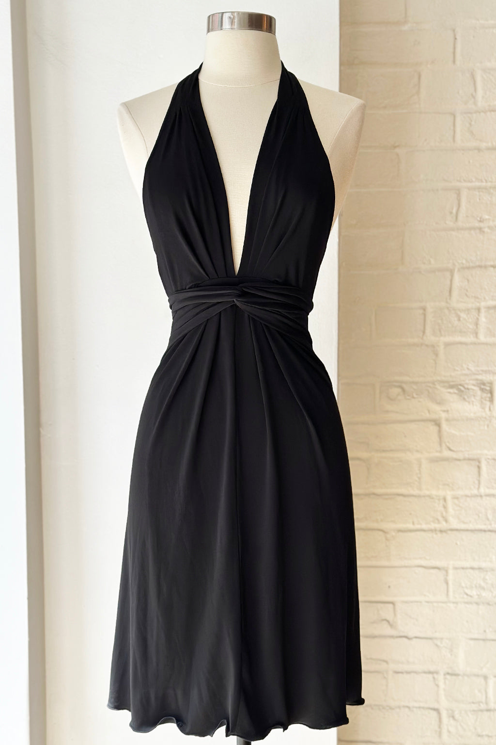 Vintage Y2K Black Jersey Plunge Halter Dress