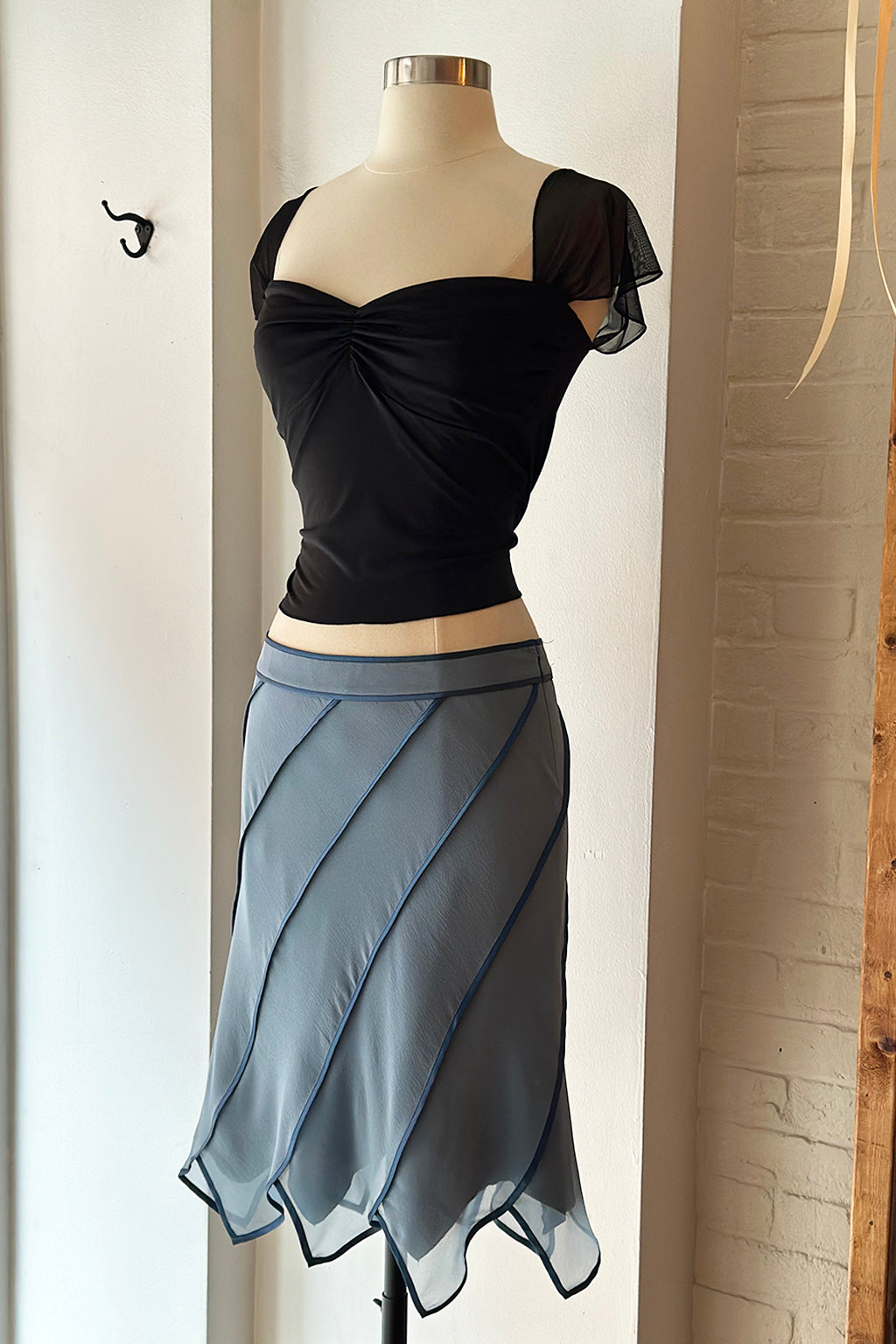 Vintage Y2K Bleu Silk Asymmetric Skirt