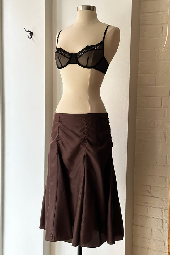 Vintage Y2K Chocolate Silk Midi Skirt