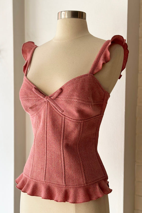 Vintage Y2K Pink Wool & Metallic Herringbone Corset Top