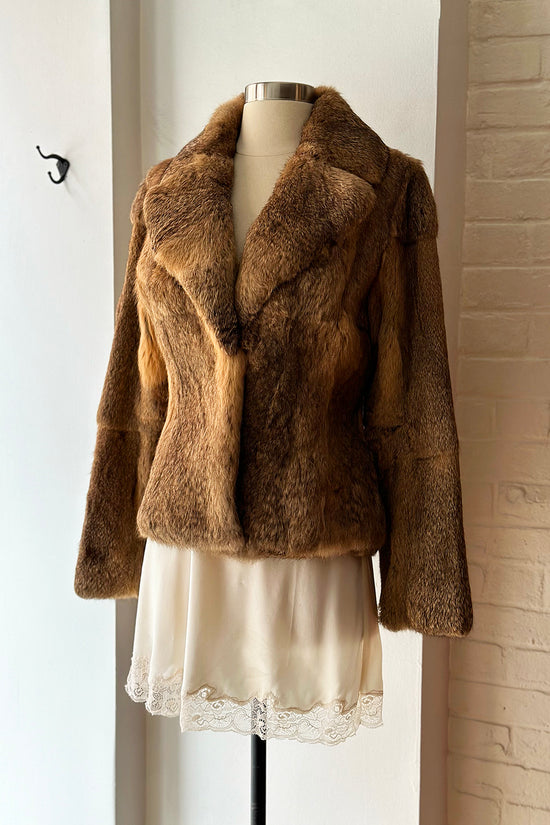 Vintage Y2K Rabbit Fur Satin Lined Coat