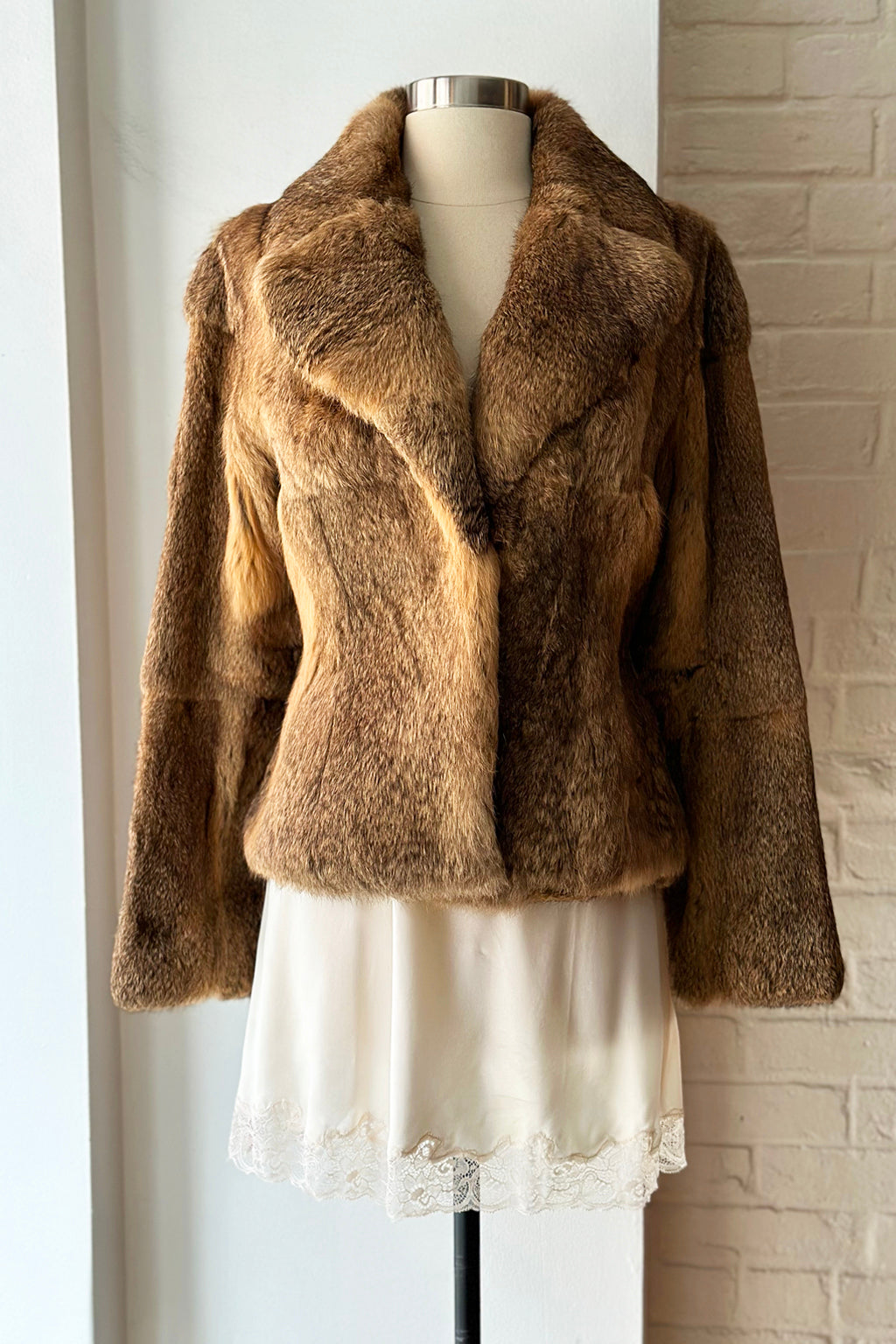 Vintage Y2K Rabbit Fur Satin Lined Coat