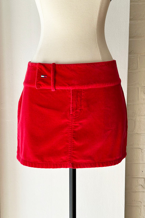 Vintage Y2K Tommy Hilfiger Red Velvet Micro Mini